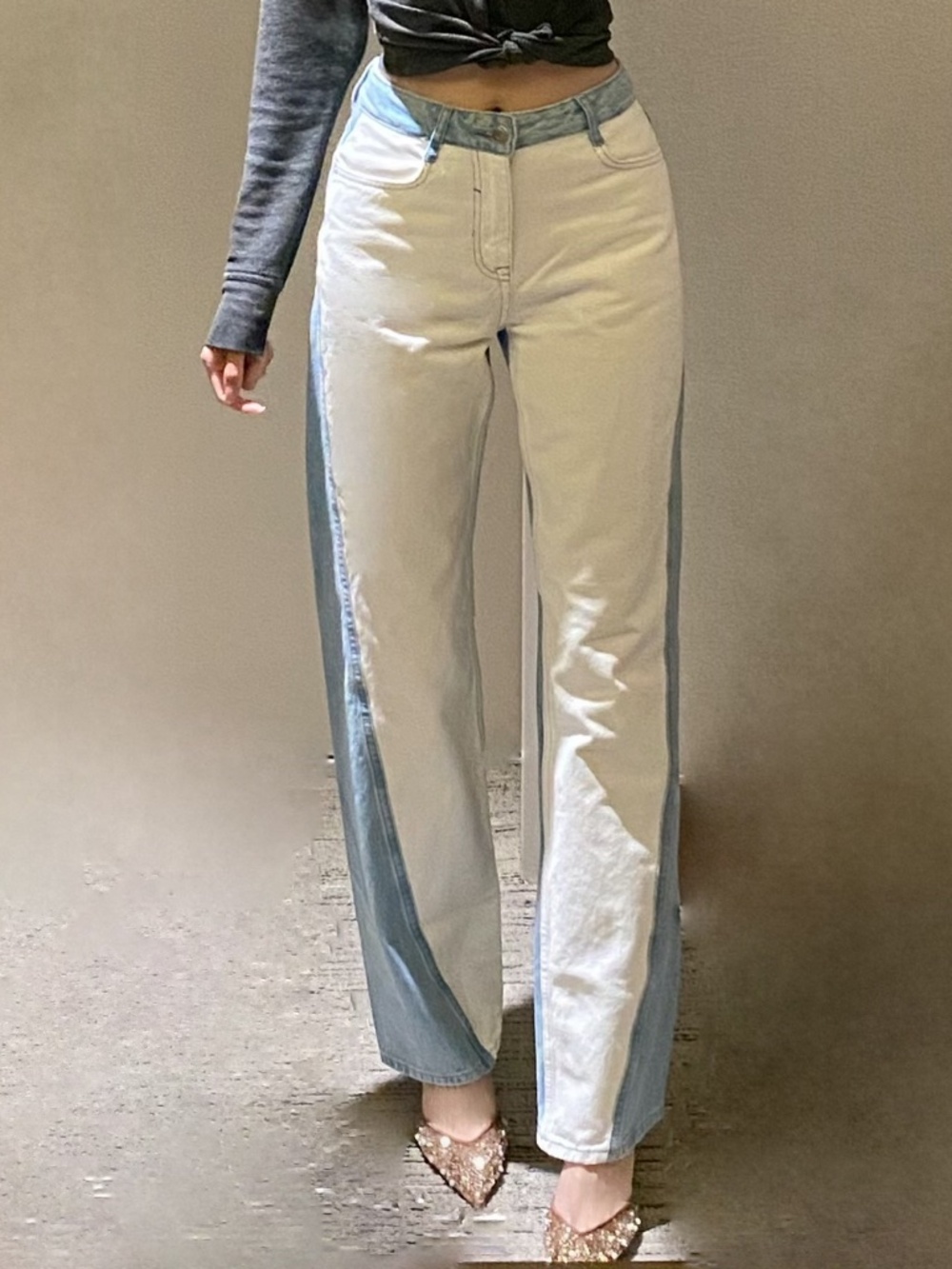 Zara Denim Two Tone White Blue Straight Leg Jeans Size 32 (US 0) New With Tags